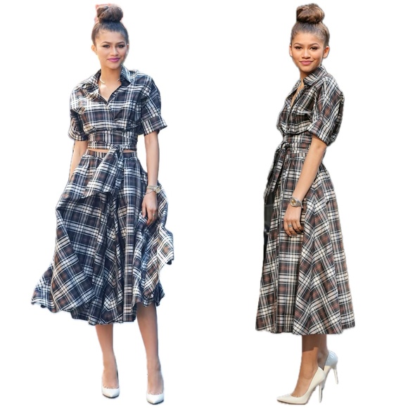 ICONIC Zendaya's $1550 Michael Kors Collection Runway Plaid Taffeta Silk Skirt 6 - Picture 1 of 13